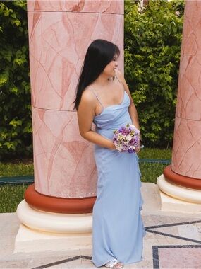 Elegant Spaghetti-Strap Maxi Dress in Light Blue
